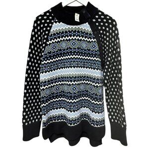 Talbots Fair Isle Sweater Medium Black Knit Mockneck Thermolite Cotton Blend NWT